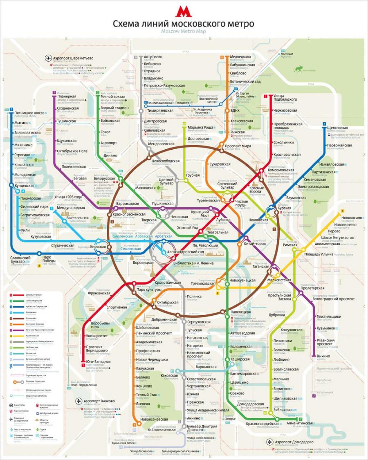 hartă de metrou din Moscova engleză și rusă