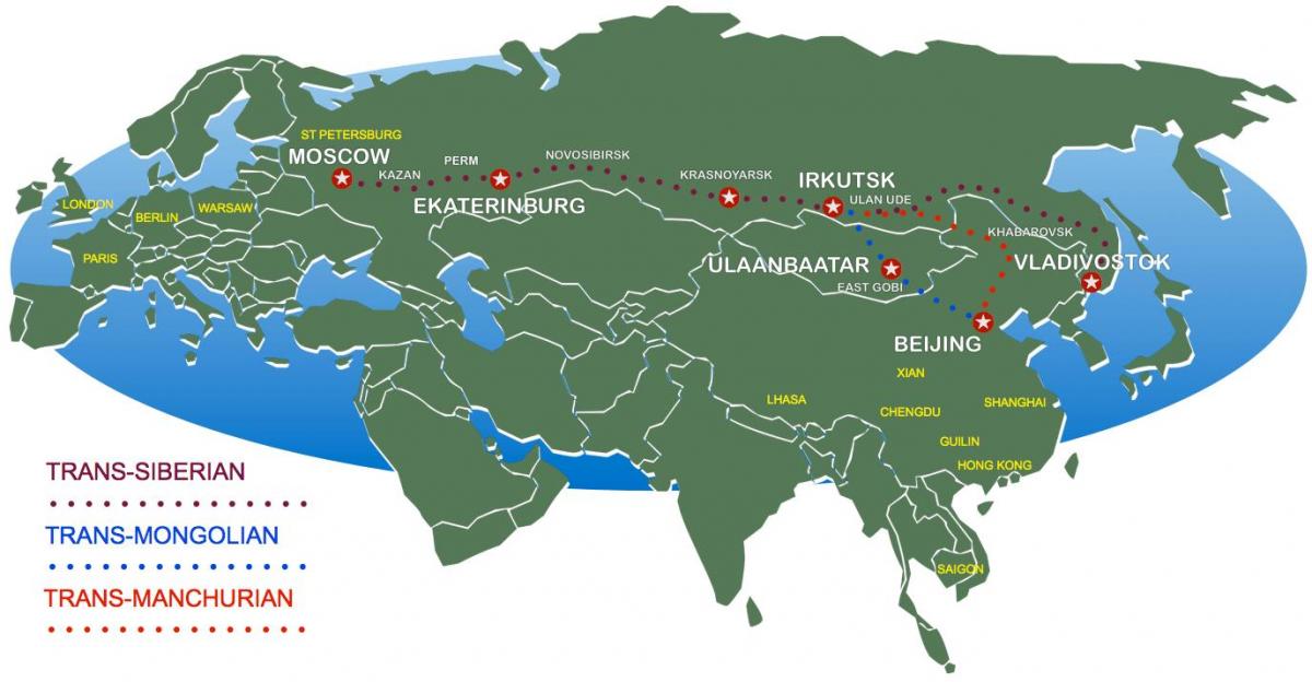harta de la Moscova la vladivostok traseu de tren